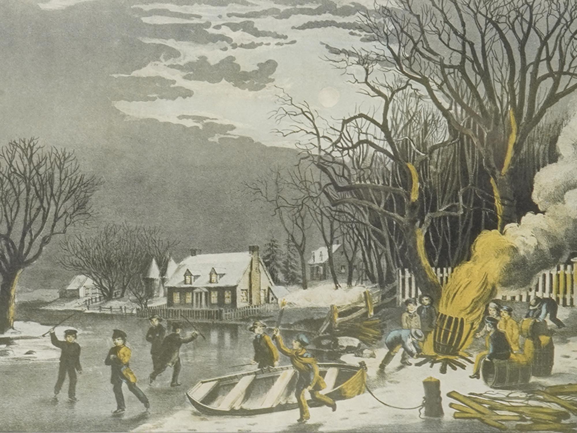 ANTIQUE PRINT WINTER EVENING BY NATHANIEL CURRIER PIC-1